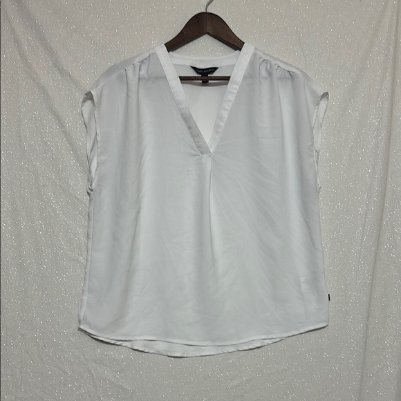 White Relaxed V-Neck Flutter Sleeve Top - Picture 1 of 3